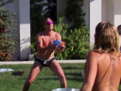 Bisexual swingers are kissing outdoors